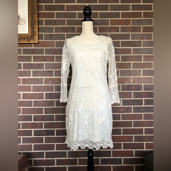 Juicy Couture Dresses & Skirts - Juicy Couture Lace Dress Vintage Fully Embroidered Ivory Cream Crowns Sz 8